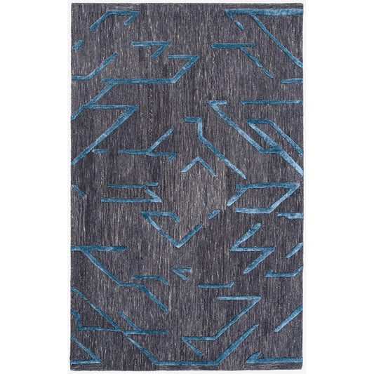 Black & Teal Abstract Geometric Wool Silk Rug — Square 9