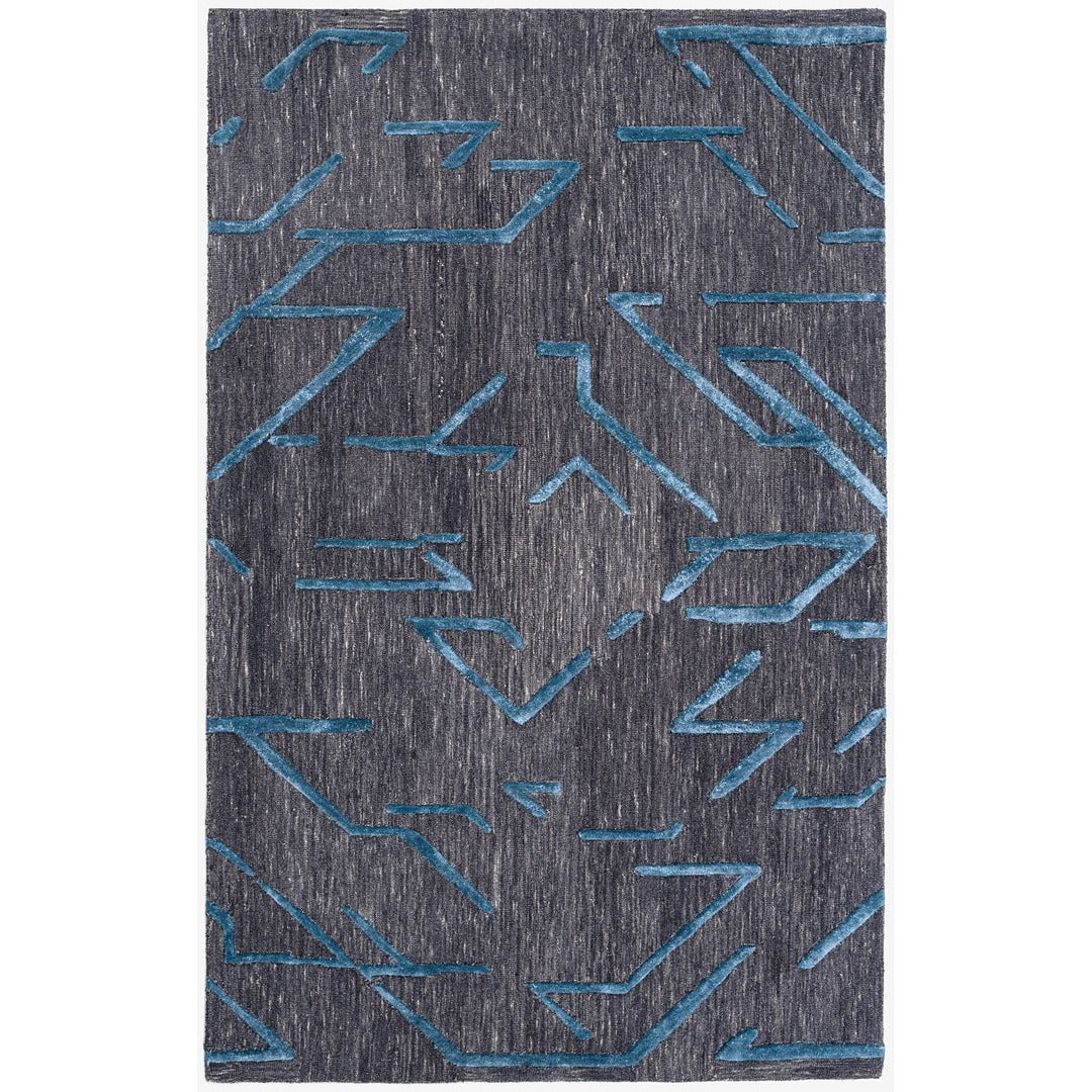 Black & Teal Abstract Geometric Wool Silk Rug — Square 9