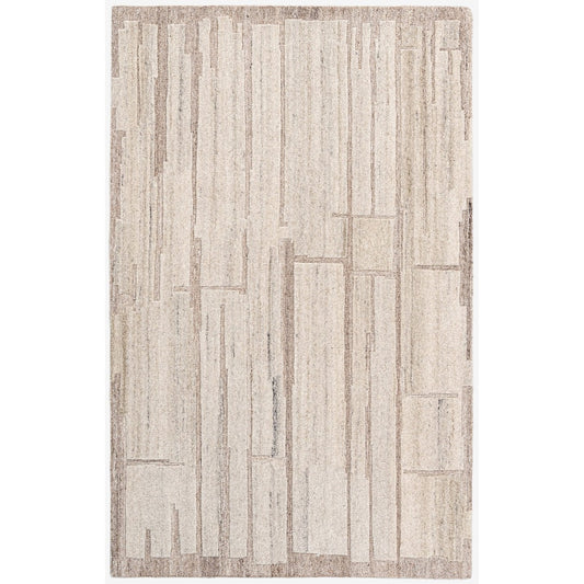 Ivory Beige Linear Textured Wool Rug — Square 9