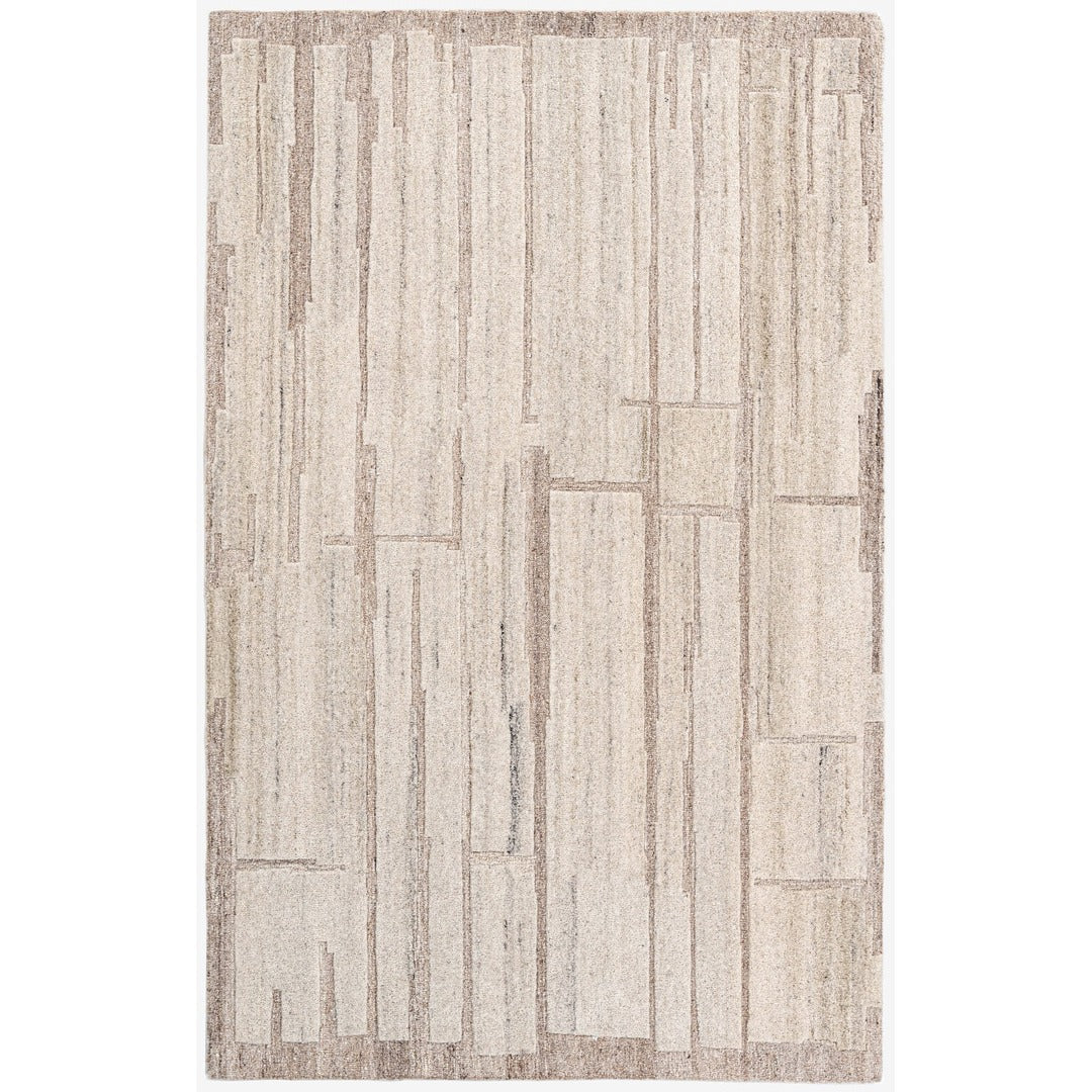 Ivory Beige Linear Textured Wool Rug — Square 9