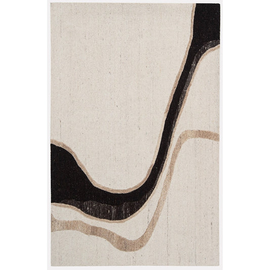 Ivory, Beige & Black Abstract Curve Natural Wool Rug — Square 8