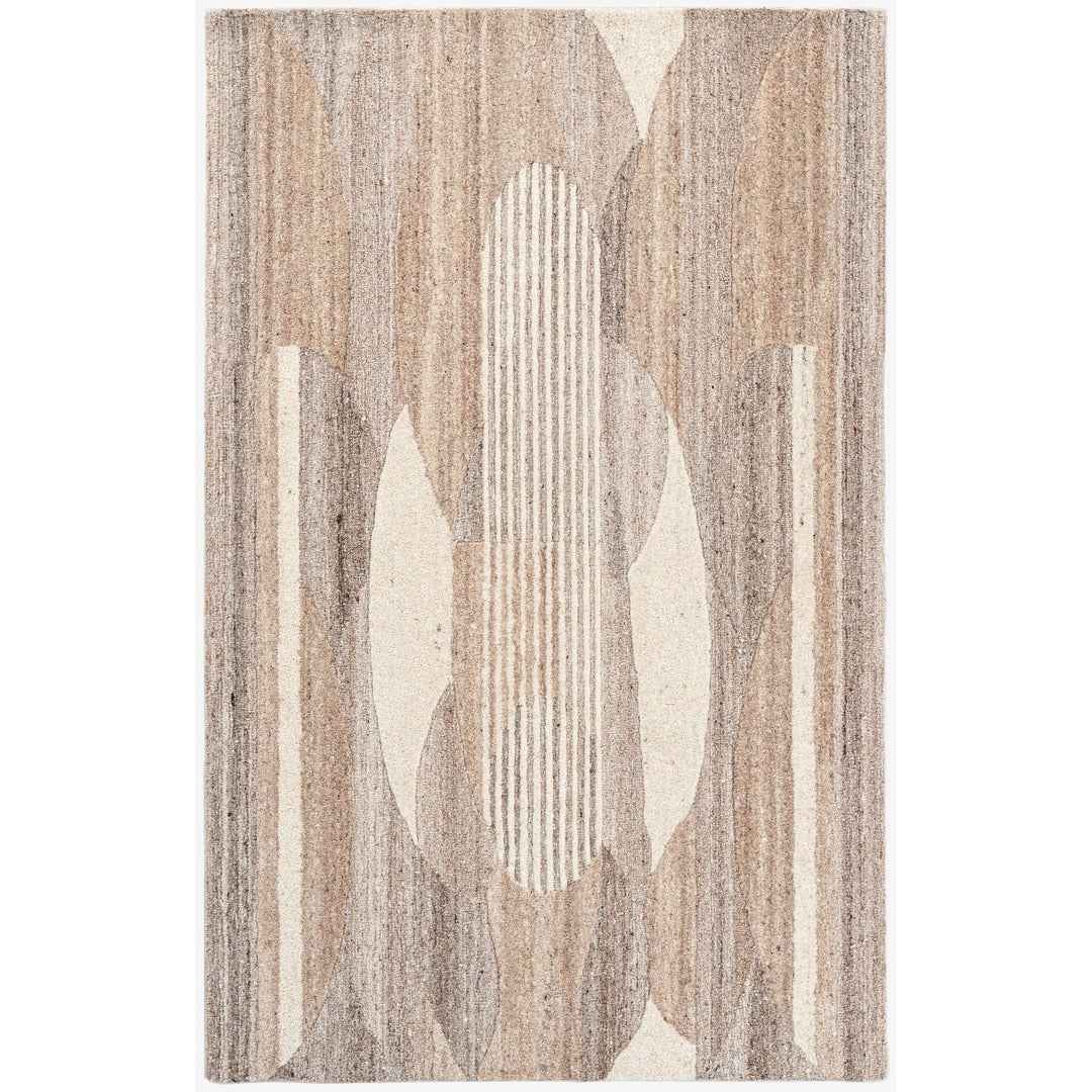 Ivory, Beige & Brown Geometric Border Wool Rug — Square 9