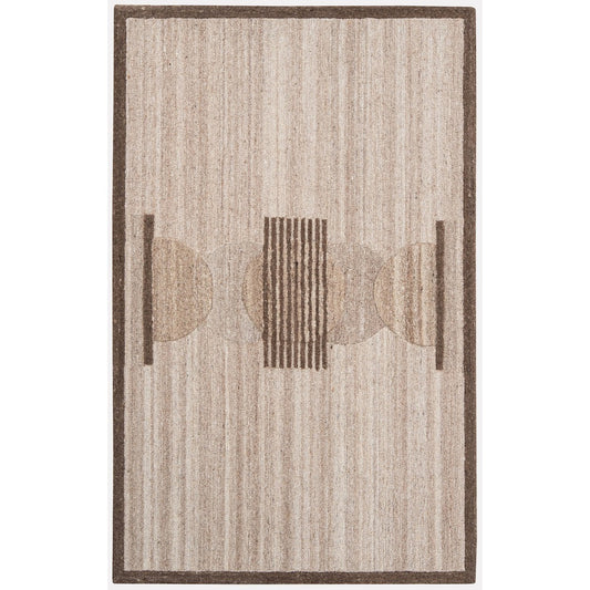 Ivory, Beige & Brown Geometric Border Wool Rug — Square 8