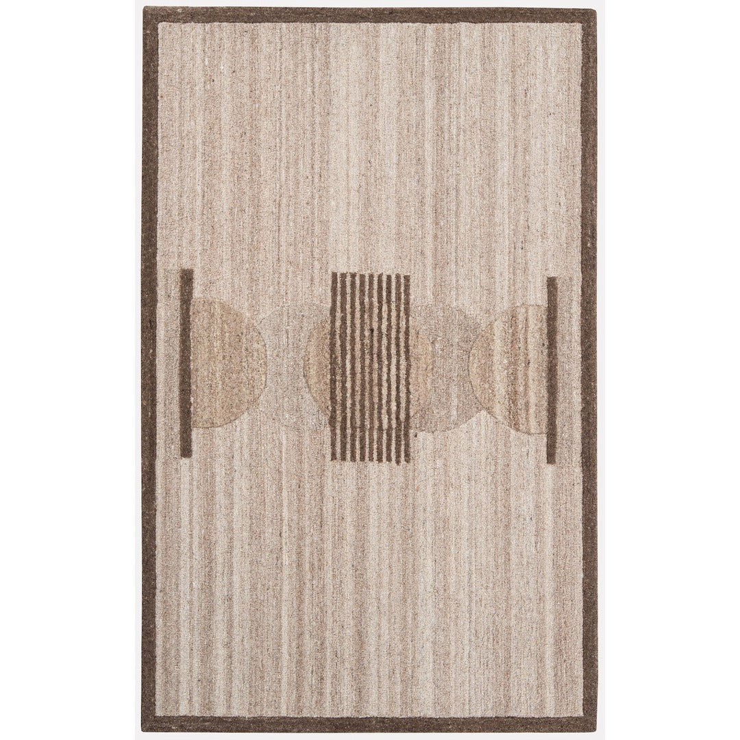 Ivory, Beige & Brown Geometric Border Wool Rug — Square 8