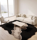Black, Beige & Taupe Abstract Wave Natural Wool Rug Shaped