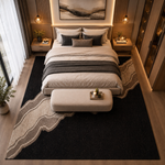 Black, Beige & Taupe Abstract Wave Natural Wool Rug Rectangular