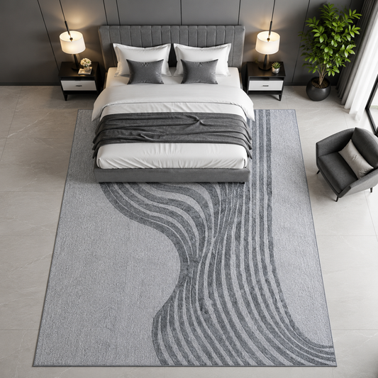 Grey & Ivory Abstract Flow Wool & Silk Rug Rectangular