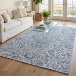 Blue Vintage Floral Medallion Wool Rug Rectangular