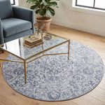 Blue Vintage Floral Medallion Wool Rug Round
