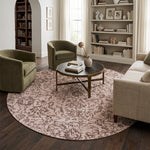 Chocolate Brown Vintage Floral Medallion Wool Rug Round