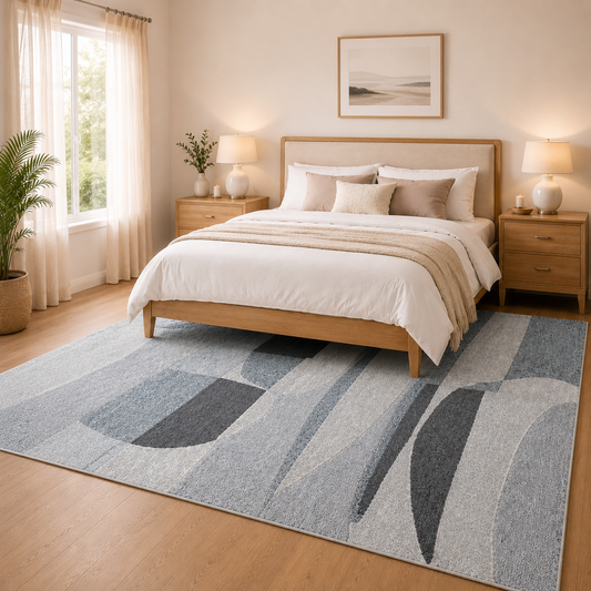 Silver Grey, Light Grey & Charcoal Abstract Wool Rug Rectangular